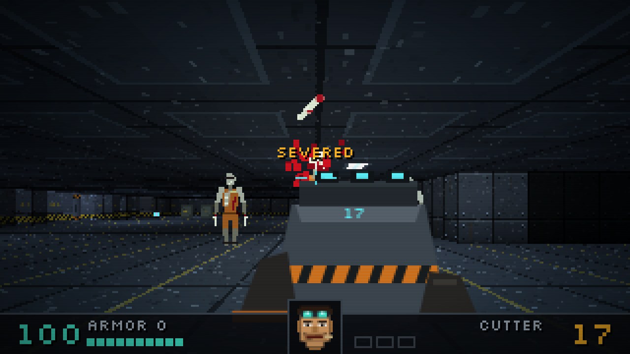 First-person view of the cutter's blade severing a husk's arm, with a SEVERED popup