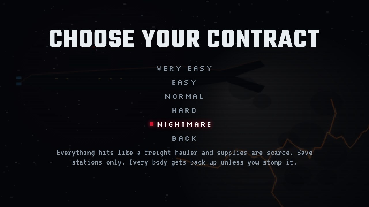 Choose Your Contract difficulty menu with Nightmare selected