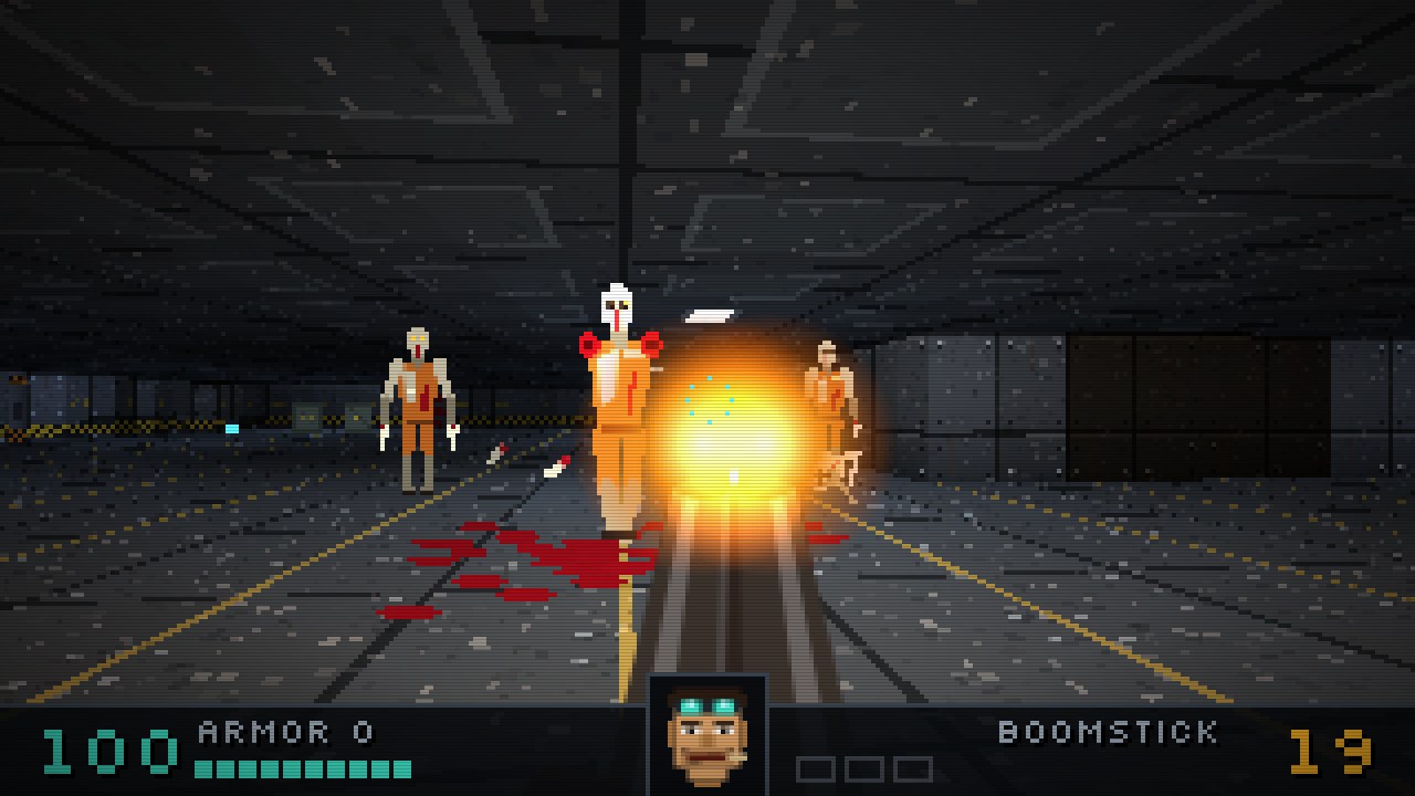 The Boomstick firing at a husk in the docking bay