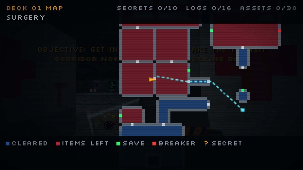 Map overlay with a dotted cyan route from Buck's position to the next objective
